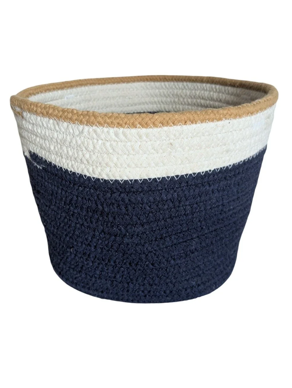 Soft Side Rope Basket In Navy and Cream